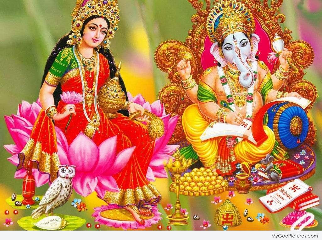 Happy Diwali Greetings – Mata Lakshmi WIth Lord Ganesha - God Pictures