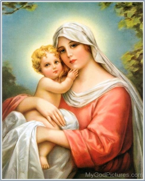Beautiful Colour Image Of Mother Marry With Jesus
