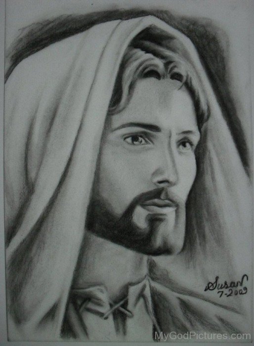 Black Pencil Portrait Of Jesus Christ