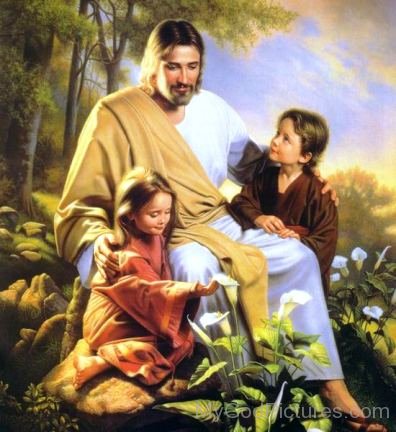 God Jesus With Two Little Children
