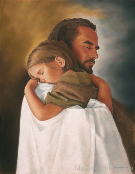 Image Of Jesua Holding A Sleeping Child