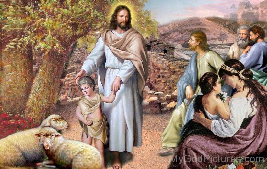 Image Of Jesus With People And Lamb