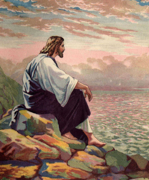 Image Of Lord Jesus Christ Sitting On A Stone