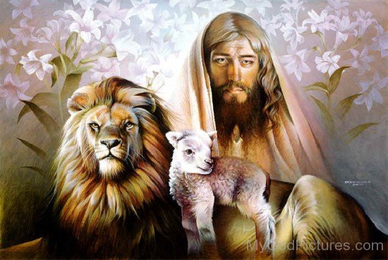 Jesus Christ With Lamb And Lion