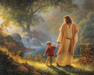 Lord Jesus With Little Boy In Night