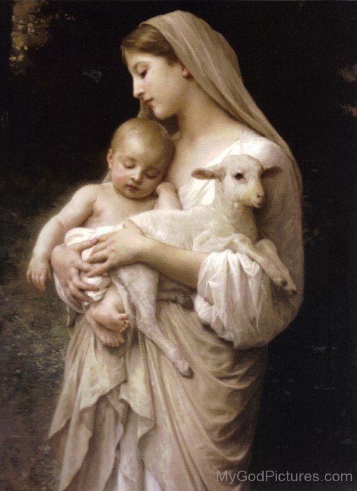Mother Marry With Child And A Lamb