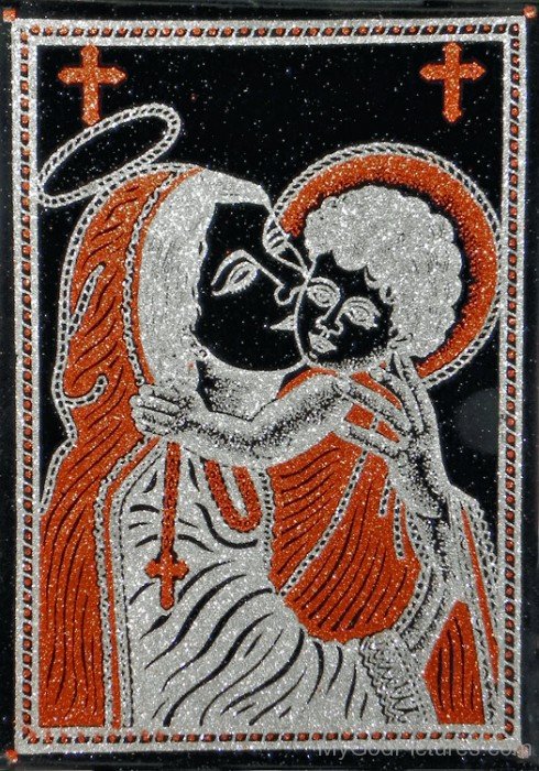 Silver Glitter Image Of Lord Jesus With Mother Marry