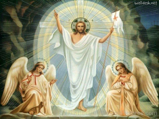 Standing Pose Of Lord Jesus With Angels