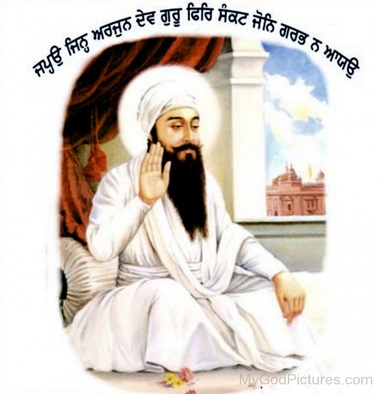 Beautiful Image Of Guru Arjan Dev Ji In White Dress