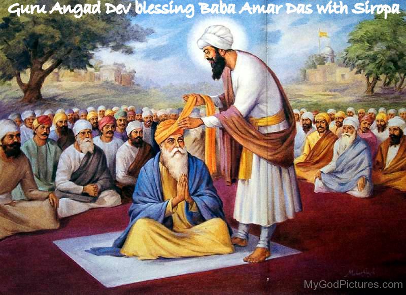 Guru Angad Dev Blessing Baba Amar Das With Siropa - God Pictures