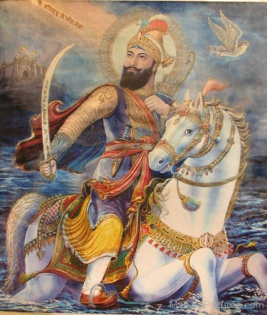 Image Of Guru Gobind Singh Ji On Horse In Water