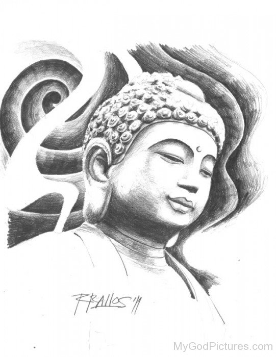 Beautiful Pencil Drawing Of Lord Buddha Ji