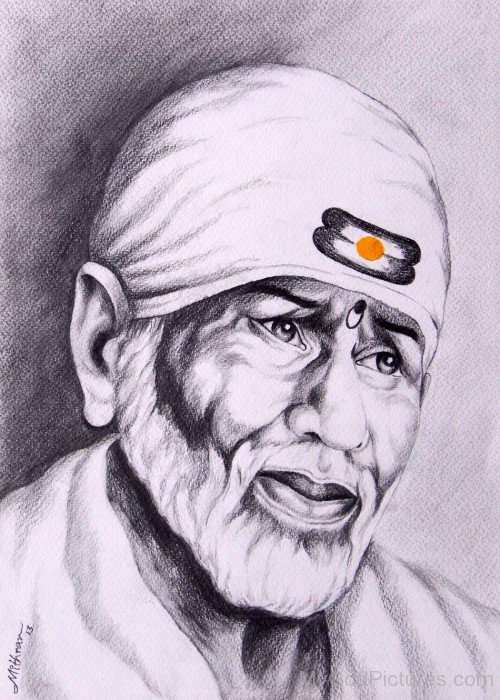 Black And White Picture Of Sai Baba Ji