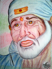 Colouful Pencil Portrait Of Sai Baba Ji