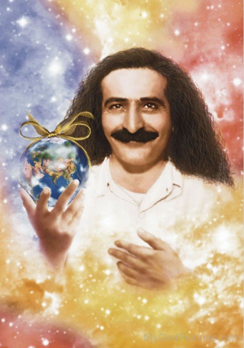 Image Of Baba Meher Ji Holding A Globe