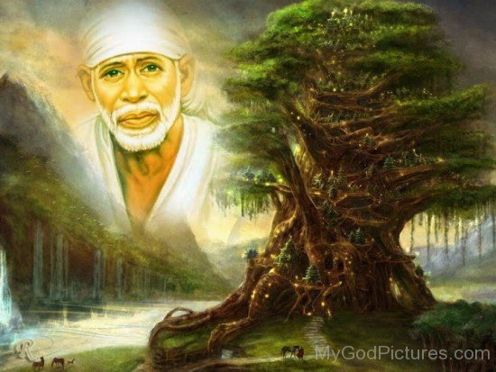 Image Of Sai Baba Ji With Amazing Tree
