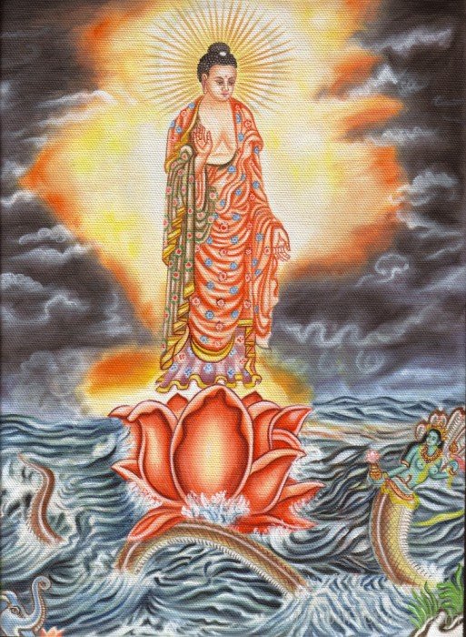 Lord Buddha Ji Standing On Flower