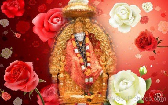 Picture Of Sai Baba Ji With Roses