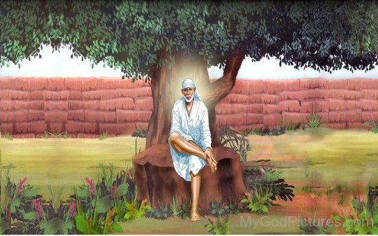 Sitting Image Of Sai Baba Ji Under A Tree