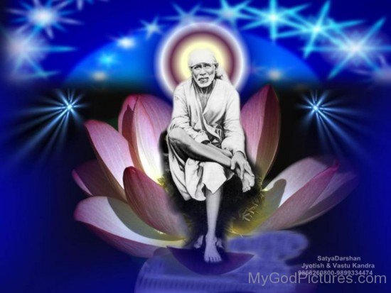 Sitting Image Of Sai Baba Ji On Flower