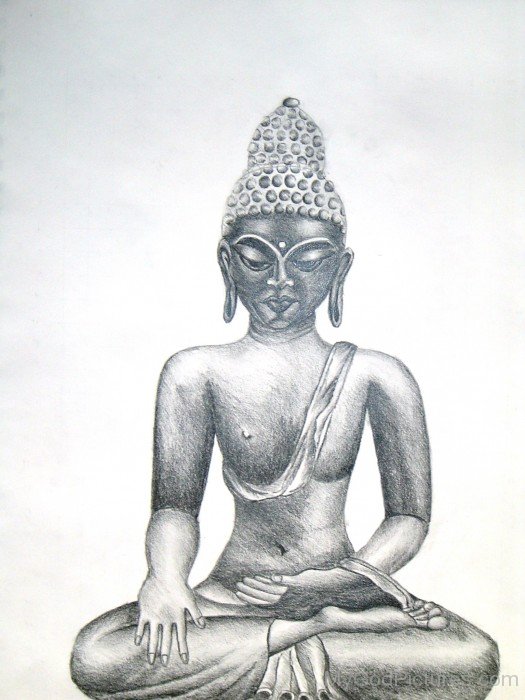 Sitting Pencil  Sketch Of Lord Buddha Ji