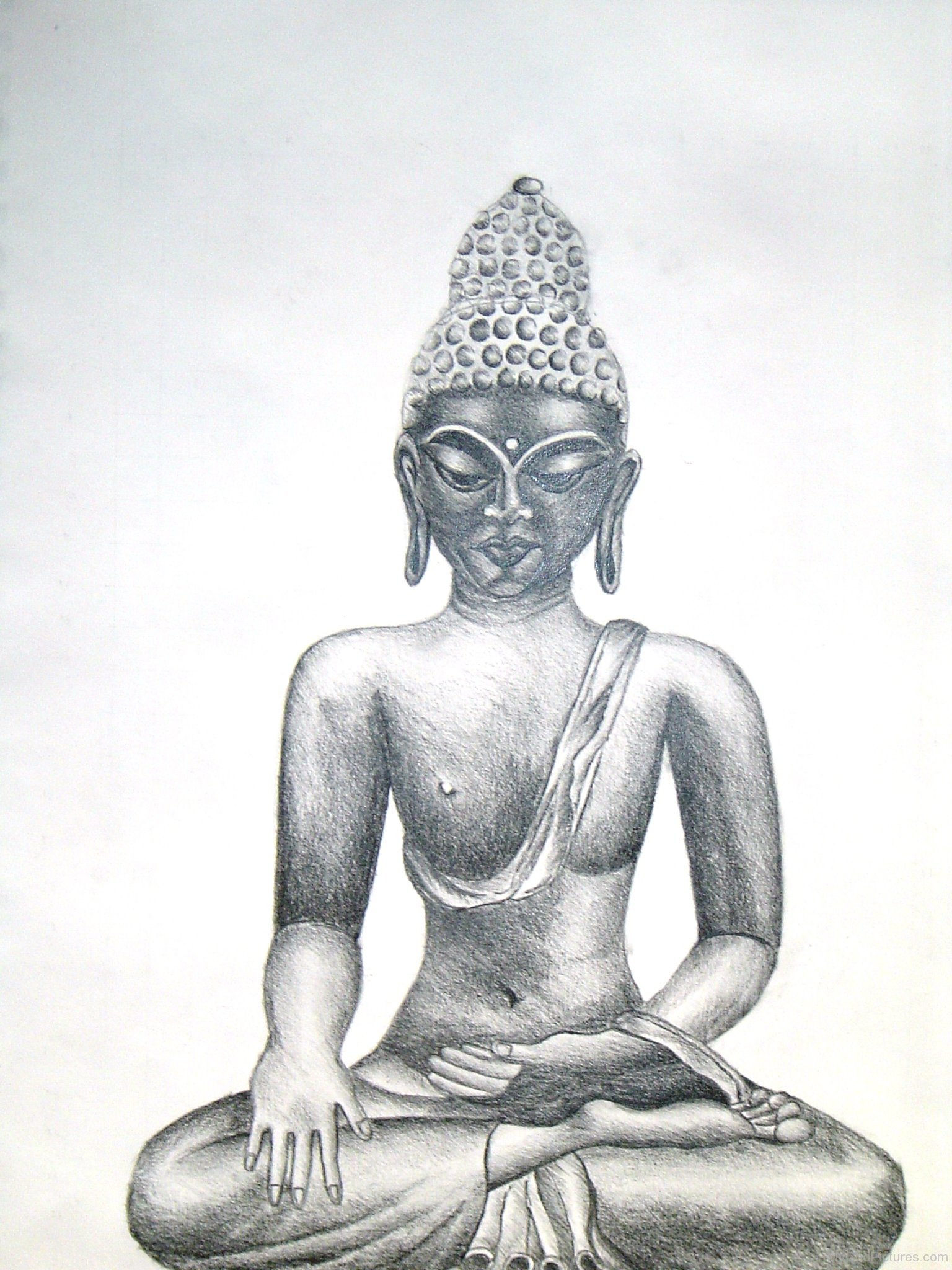 Sitting Pencil Sketch Of Lord Buddha Ji - God Pictures