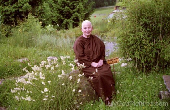 Ayya Khema Sitting In Garden