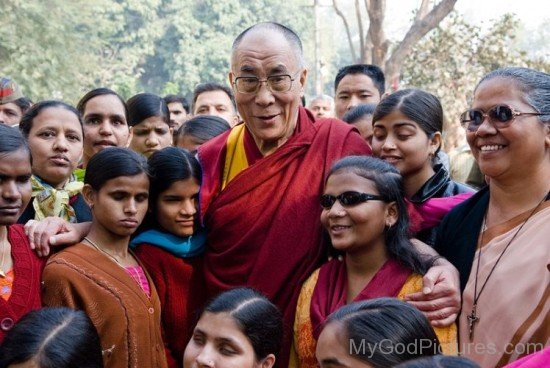 Dalai Lama With Blind Girls