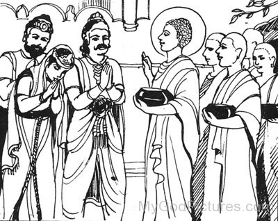 Painting Of Bimbisara And Lord Buddha