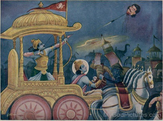 Arjuna Throwing Arrow To Jayadratha's Head