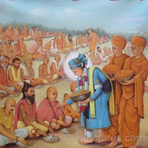 Bhagwan Swaminarayan Giving Food To Devotees