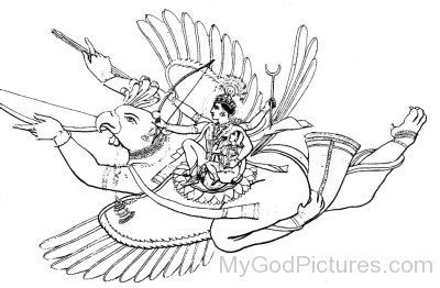 Black And White Image Of Lord Garuda And Lord Vishnu