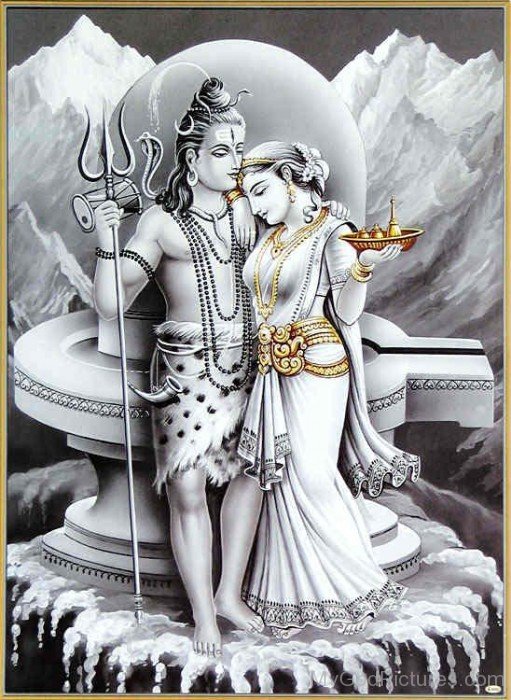 Black And White Picture Of Goddess Parvati And Lord Shiva