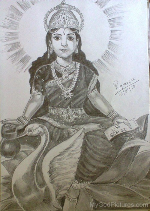 Drawing Of Goddess Gayatri