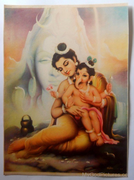 Frame Image Of Goddess Parvati And Little Lord Ganesha