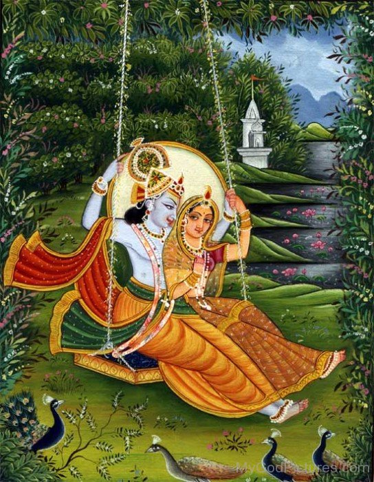 Goddess Radha And Lord Krishna Swinging