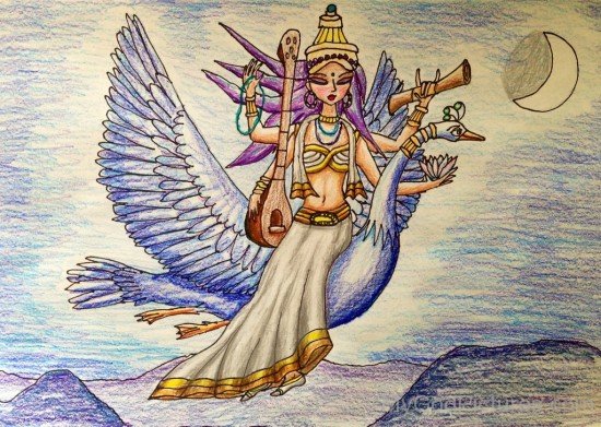 Goddess Saraswati Drawing