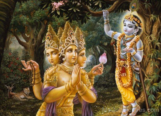 Lord Brahma Greets Lord Krishna