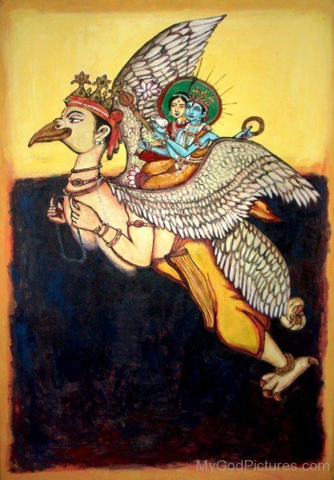 Lord Garuda,Lord Vishnu And Goddess Lakshmi Painting