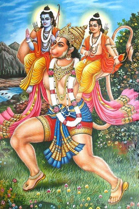 Lord Hanuman Carrying Lord Rama And Lord Lakshmana