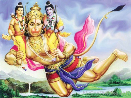 Lord Hanuman Carrying Lord Rama And Lord Lakshmana