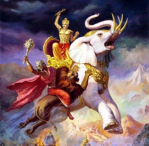 Lord Indra Fighting With Demon