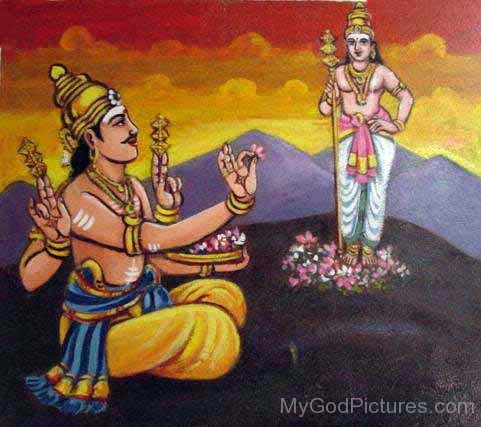 Lord Indra Workships Kartikeya