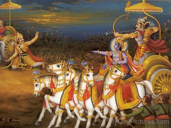 Lord Krishna And Arjun On Chariot During Mahabharat