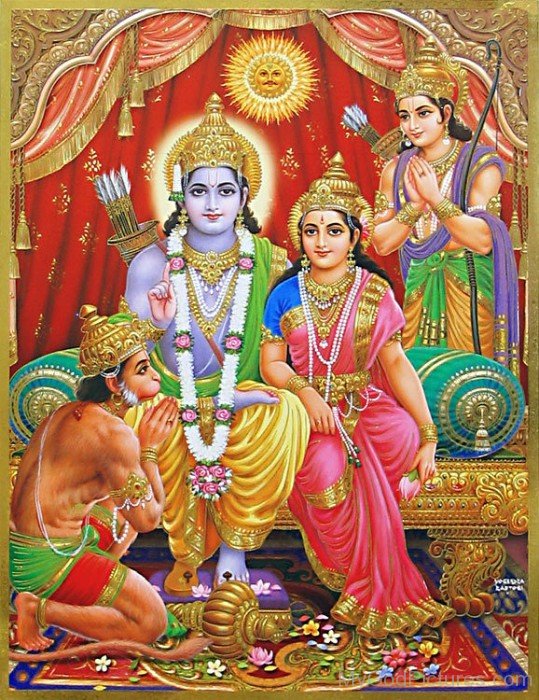 Lord Lakshmana,Lord Rama,Goddess Sita And Lord Hanuman