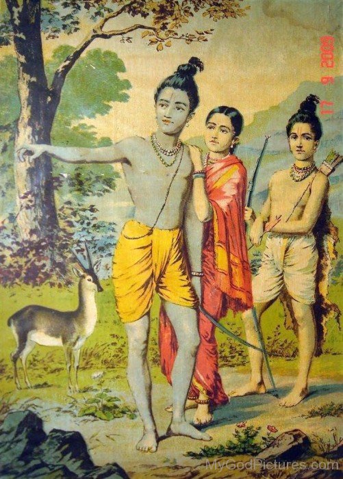 Lord Rama,Lakshmana And Sita In Forest