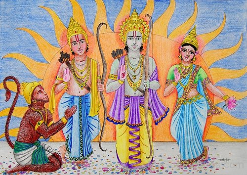 Lord Rama,Lord Lakshmana,Lord Hanuman And Goddess Sita
