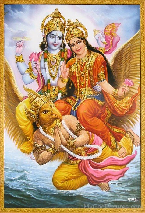 Lord Vishnu And Goddess Lakshmi Mount On Lord Garuda