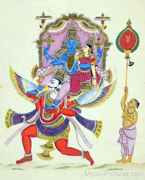 Lord Vishnu,Goddess Lakshmi And Lord Garuda Portrait