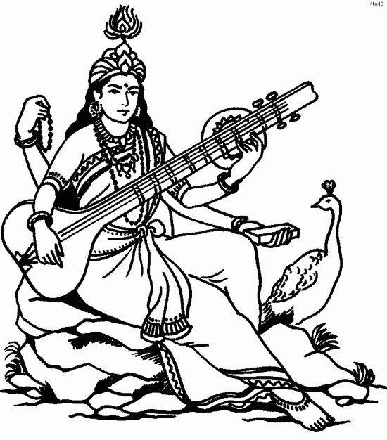 Sketch Of Goddess Saraswati